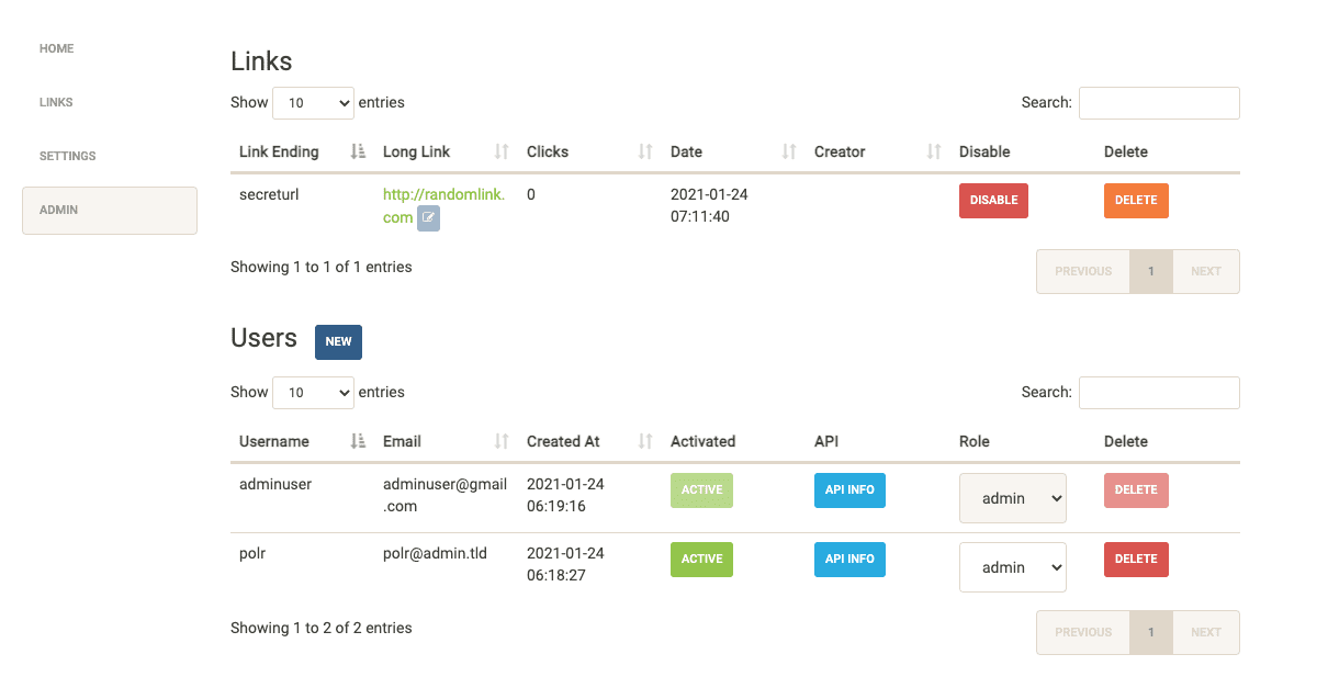 Polr Admin Panel