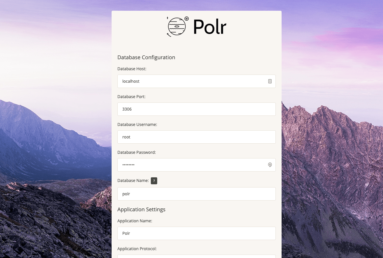 Setup Screen for Polr